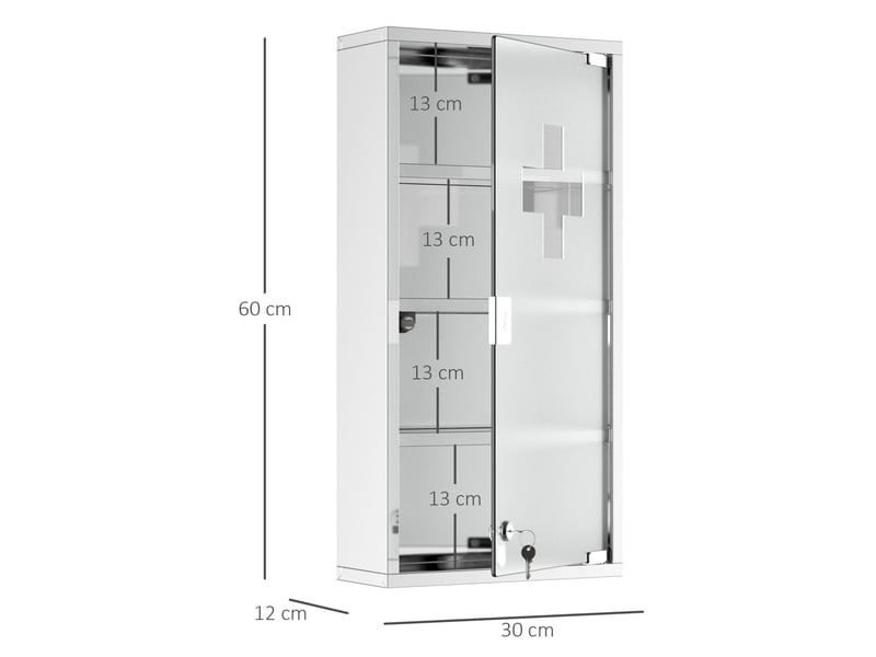  Medizinschrank arzneischrank erste hilfe schrank mit schloss edelstahl 30 x 12 x 60 cm  - Conforama E