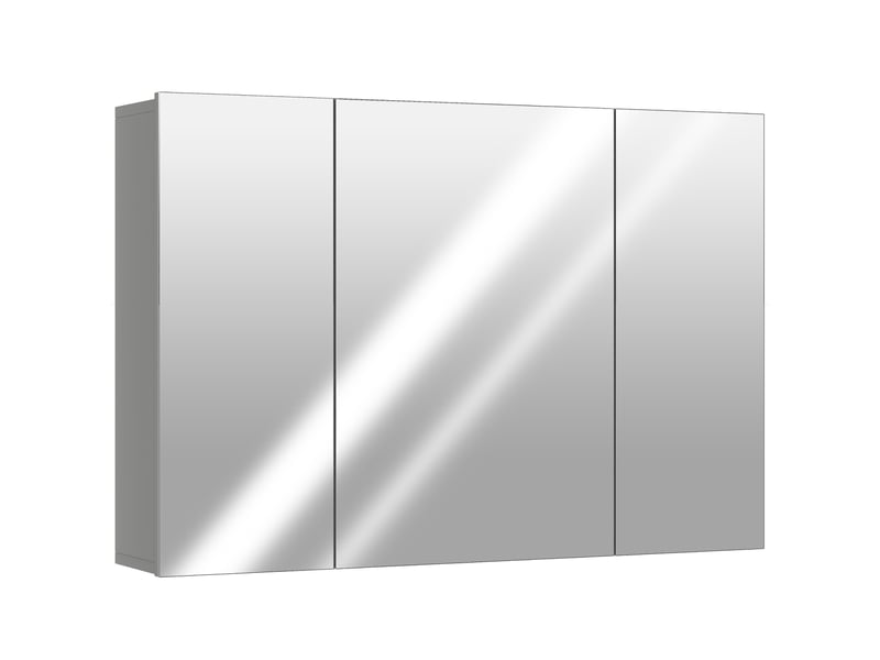  Armoire murale de salle de bain avec dim. 90l x 15l x 60h cm 3 portes miroir et étagères réglables en mdf gris  - Conforama B