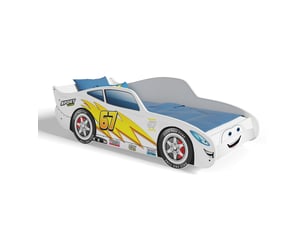 Lit simple 70x140 cm <strong>KOBI</strong>  <strong>CARS lit simple</strong> coloris blanc