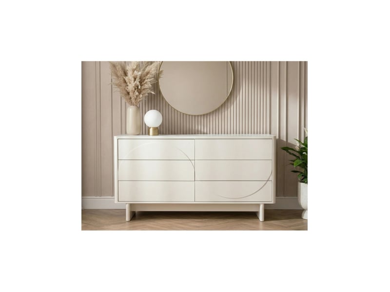 Buffet miya 150 cm blanc – 6 tiroirs et plateau céramique effet marbre - Conforama B