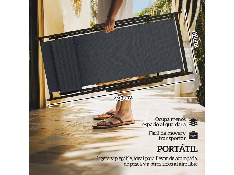  Ensemble de 2 chaises longues pliantes en aluminium avec dossier et appui-tête réglables sur 5 positions, 60 x 100 x 85 cm, gris  - Conforama E