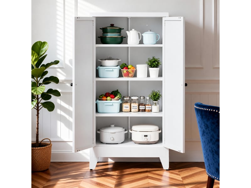  Armoire de rangement métallique blanche à 3 étagères réglables, 60 × 30 × 120 cm  - Conforama B