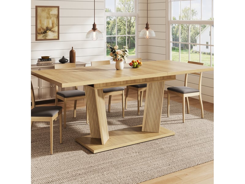  Table à manger extensible 120-160 x 80 cm en mdf et métal, naturel brun clair  - Conforama E