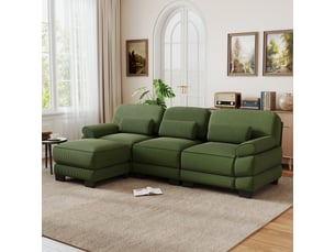 Canapé d'angle modulable 3 places en l avec 1 pouf, coussin lombaire épais, assise profonde, tissu confortable, vert, pour salon