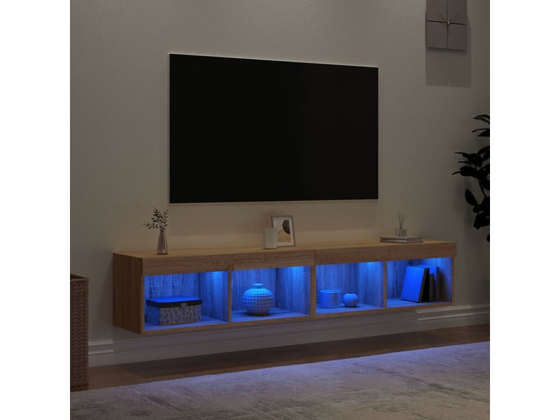 Lot de 2 meuble tv avec lumières led chêne sonoma 80x30x30 cm - Conforama D