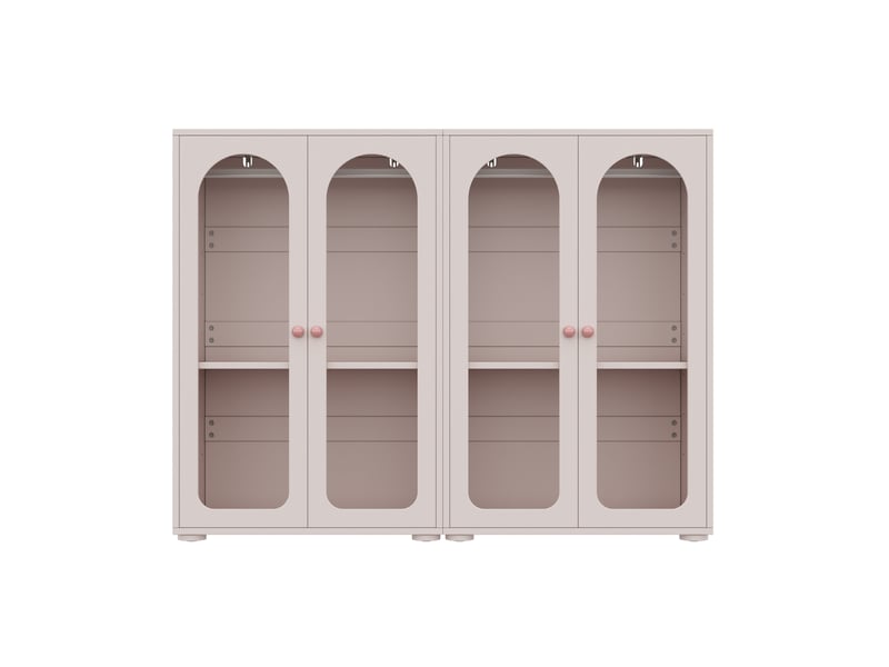  Lot de 2 armoires enfant 2 portes 160x50x120 cm mdf rose bébé avec tringle, portes transparentes et poignées en céramique  - Conforama E