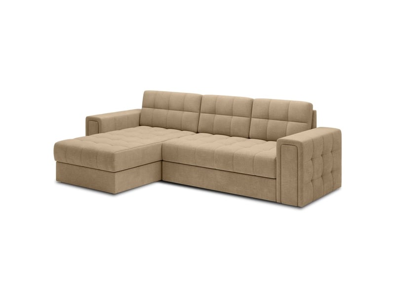 Canapé d'angle convertible kapitara beige réversible avec coffre de rangement - Conforama D