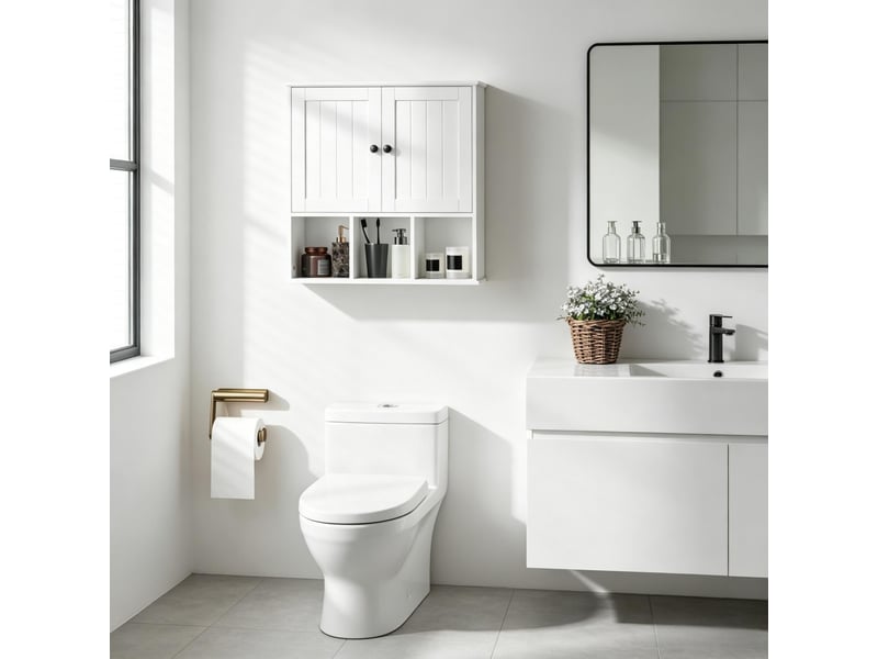  Meuble mural salle de bain, 2 portes, étagère réglable, niches ouvertes, rangement gain de place  - Conforama B