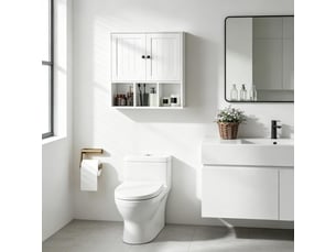 Meuble mural salle de bain, 2 portes, étagère réglable, niches ouvertes, rangement gain de place