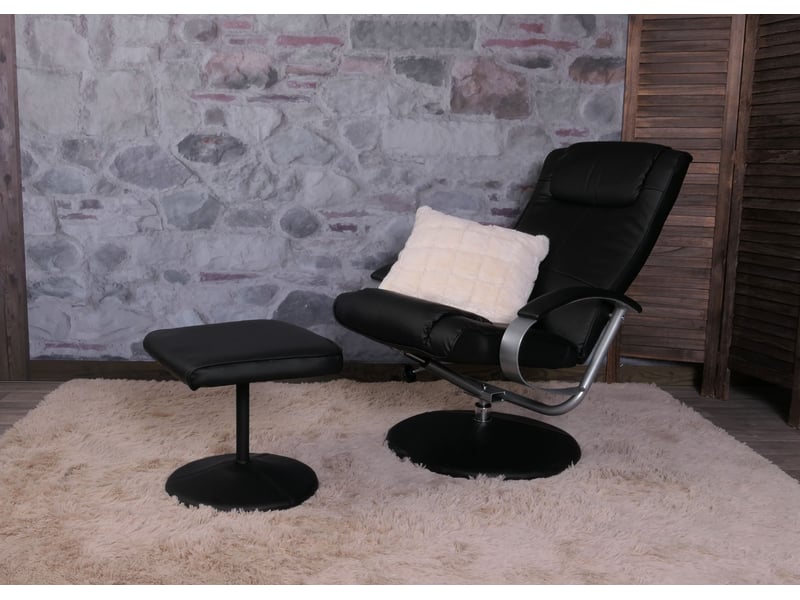  Fauteuil de relaxation n44, avec pouf, pivotant, simili-cuir - noir  - Conforama B