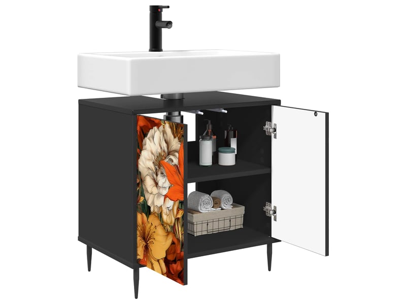  Armoire de salle de bain, meuble de rangement gennep chêne noir 60x40x61 cm  - Conforama C