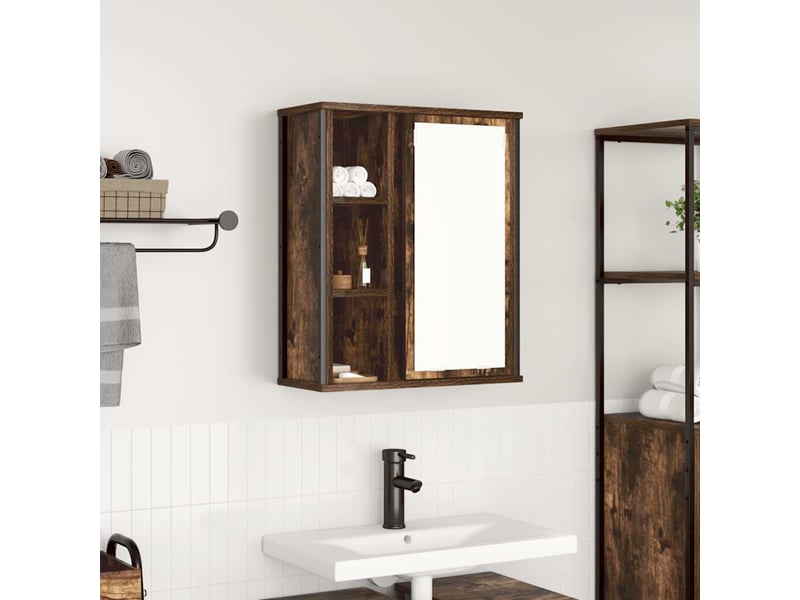 Armoire murale de bain, meuble de rangement miroir chêne fumé 50x21x60 cm - Conforama B