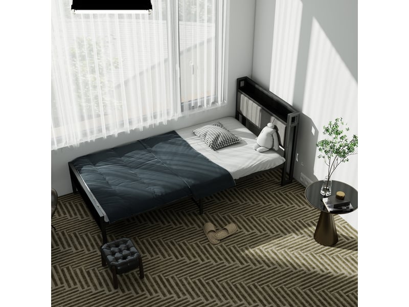  Lit simple 90x200 cm noir, cadre robuste, rangement sous le lit, pour chambre et chambre d’amis,sans matelas  - Conforama C