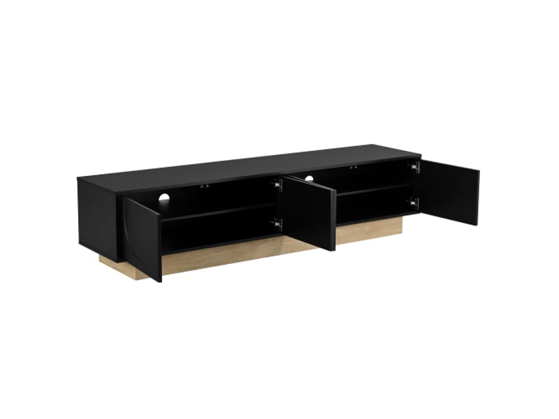  Meuble tv noir effet bois 175 cm - design minimaliste et courbé, grand rangement, gestion des câbles  - Conforama D