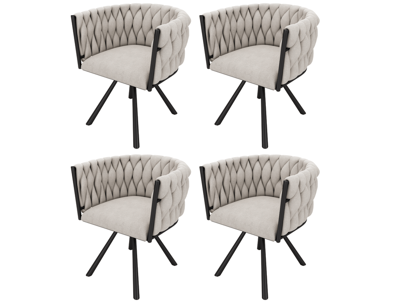  Chaise de salle à manger lot de 4 pivotante à 360° avec dossier ergonomique, en lin beige et métal noir  - Conforama A