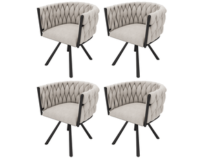 Chaise de salle à manger lot de 4 pivotante à 360° avec dossier ergonomique, en lin beige et métal noir