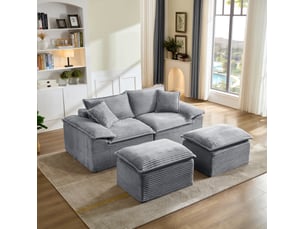 Canapé 2 places avec repose-pieds en velours côtelé 206x158 cm cravdom