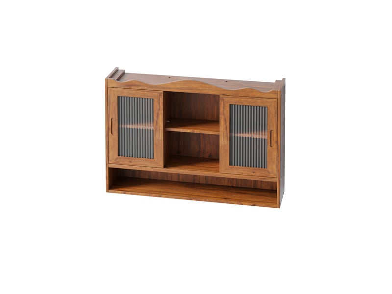 Armoire murale modèle retro 90 cm, marron, 2 portes coulissantes, 3 niveaux de rangement, cuisine salle bain - Conforama D