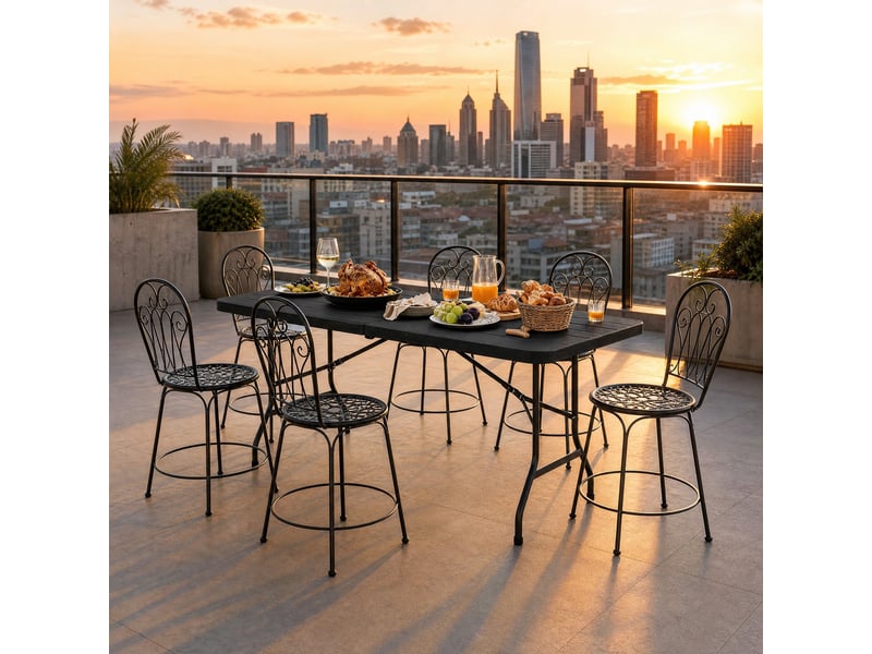 Table de jardin pliante 180 x 74 x 70 cm noire en hdpe et métal, 8 personnes, rangement facile - Conforama B