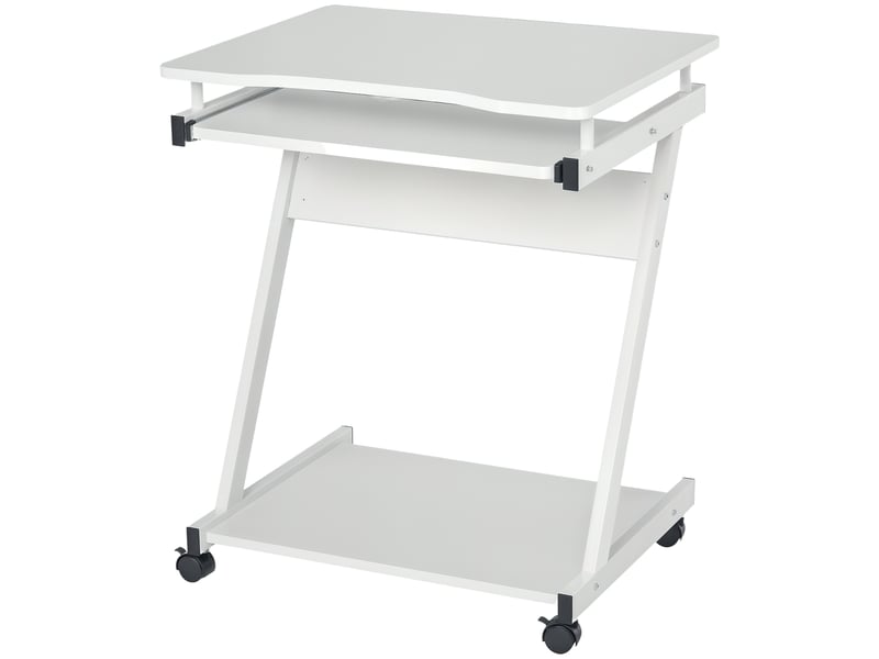  Bureau informatique roulant - bureau mobile - table d'ordinateur - tablette coulissante clavier + étagère - blanc  - Conforama A