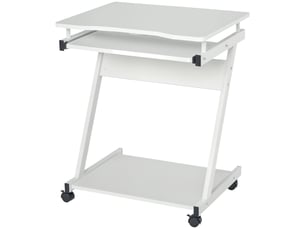 Bureau informatique roulant - bureau mobile - table d'ordinateur - tablette coulissante clavier + étagère - blanc