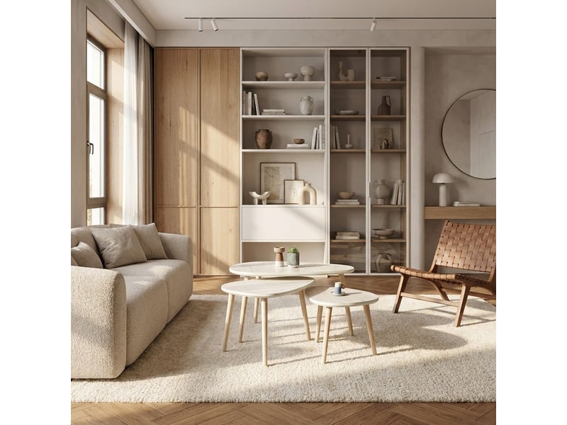  Set de tables basses de salon en mdf avec pieds en bois alvin - beige  - Conforama B