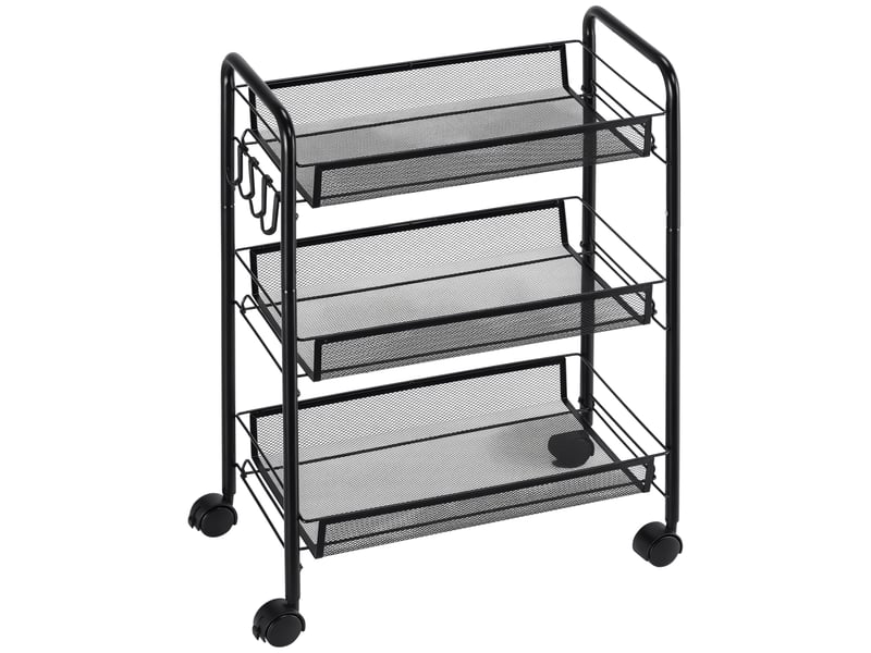 Chariot de service à 3 niveaux avec paniers, chariot à roulettes, chariot de rangement, 45 x 26,5 x 63 cm, noir - Conforama A