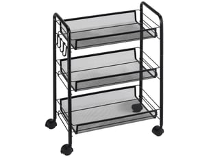 Chariot de service à 3 niveaux avec paniers, chariot à roulettes, chariot de rangement, 45 x 26,5 x 63 cm, noir
