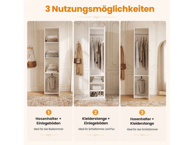 Armoire penderie 45 x 50 x 200 cm blanche en panneaux de particules, porte à lamelles, 3 rangements  - Conforama E