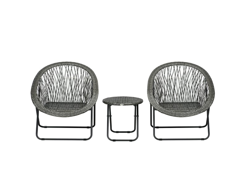 Salon de jardin pliant 3 pièces gris en rotin synthétique, 2 fauteuils et table ronde pour balcon et terrasse - Conforama A