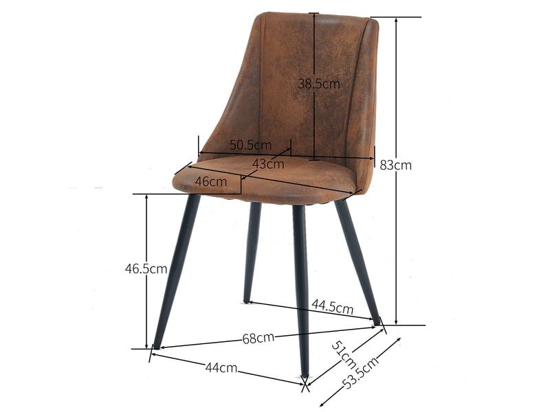 Lot de 6 chaise de salle à manger rembourré en suédine, pieds métal, marron - Conforama D