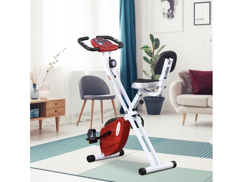  Vélo d'appartement magnétique 43x97x109 cm pliable écran lcd réglable rouge  - Conforama B