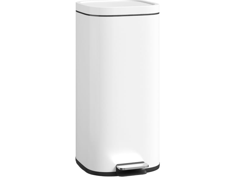  Poubelle de cuisine 30 l blanche en métal, à pédale avec fermeture silencieuse et seau amovible anti-traces  - Conforama A