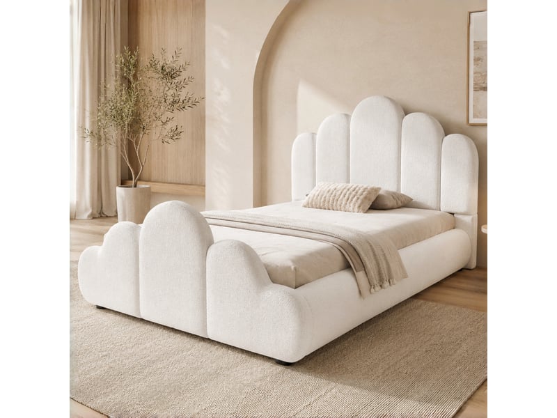  Lit simple rembourré 90x200 cm coloris beige tissu  - Conforama E