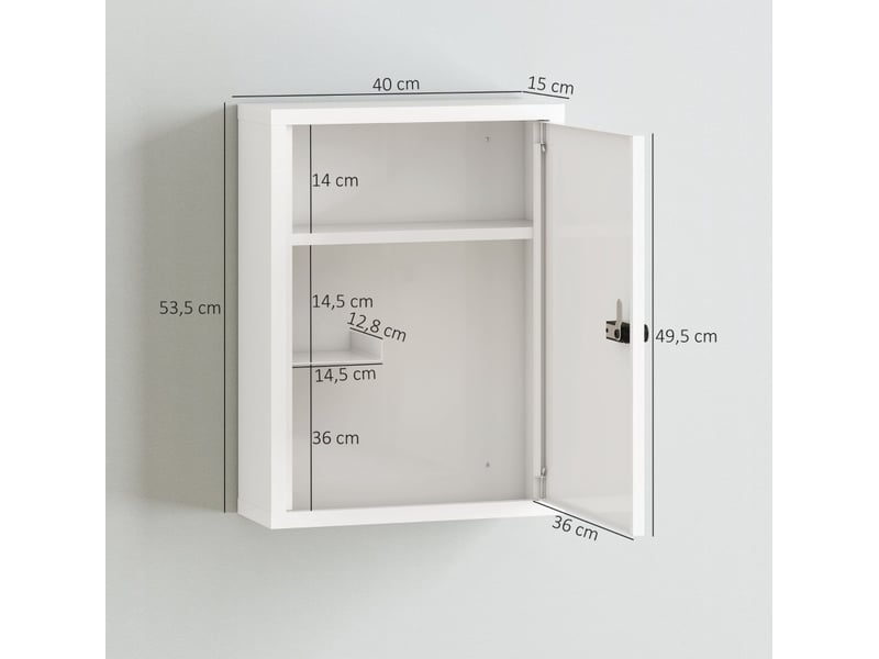 Armoire à pharmacie murale blanche en acier avec serrure à code et 3 niveaux, rangement sûr salle de bain - Conforama C