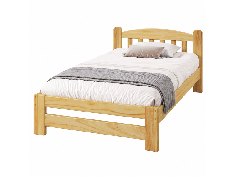  Lit simple 90x200 cm en pin massif, avec tête de lit et sommier à lattes, lit enfant ou adulte, naturel OMNIGLINT TRADING LTD - Conforama A