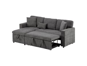 Canapé d'angle, transformable en lit, en flanelle, coloris gris foncé, l214 x p131 x h87 cm, assise confortable
