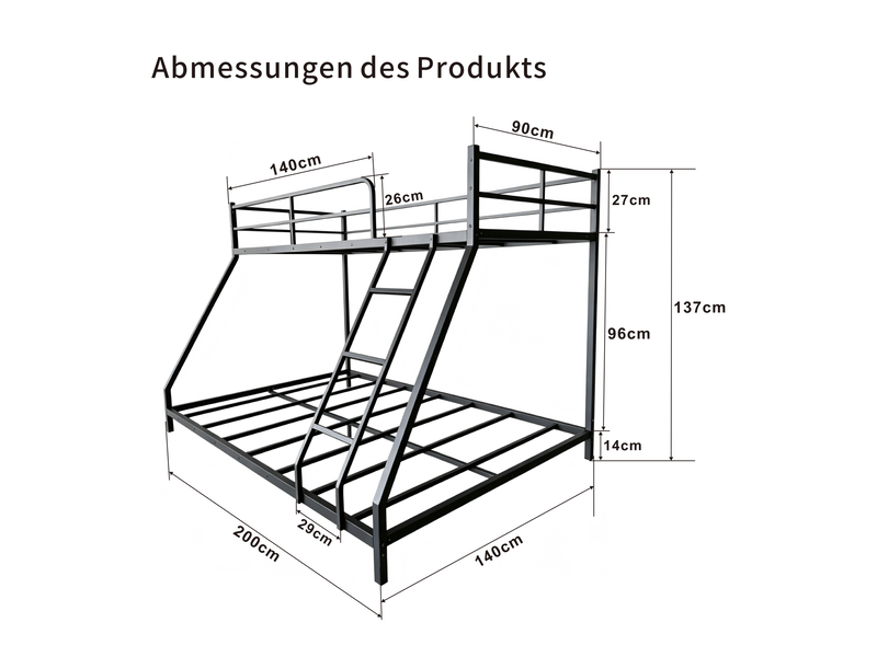  Lit simple 80x190130x190 cm – noir – 2 couchages superposés, cadre métal avec échelle et garde-corps  - Conforama C