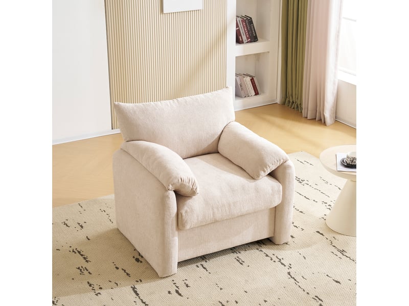  Fauteuil modenvie design moderne en chenille beige 1 place avec mousse haute élasticité et ressorts ensachés 96 x 82 x 84 cm  - Conforama D