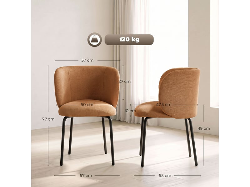 Lot de 2 chaises salle à manger design dossier enveloppant tissu terracotta - Conforama C