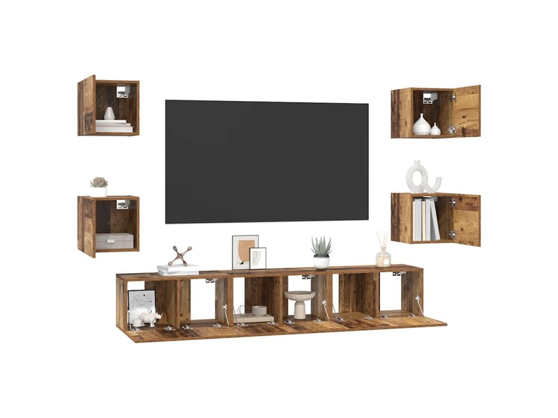  Ensemble meuble tv - banc tv - meuble de rangement 7 pcs bois ancien bois d'ingénierie  - Conforama C