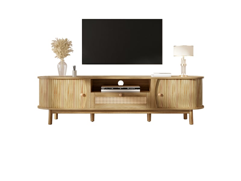  Meuble tv rotin avec portes et tiroirs mdf naturel 165cm  - Conforama A