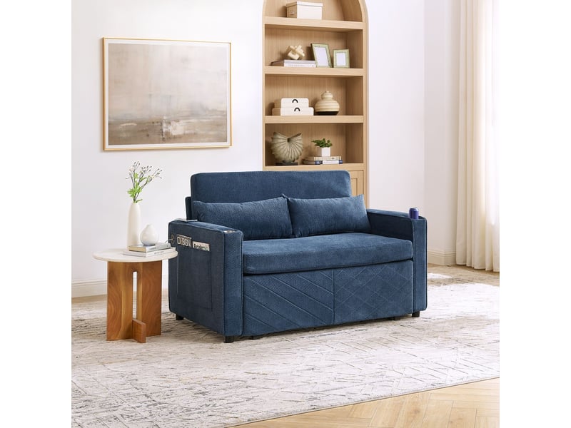  Canapé conception 3-en-1 style minimaliste grand et élégant luxe léger design coulissant convertible chargement usb idéal à la sieste bleu marine  - Conforama B
