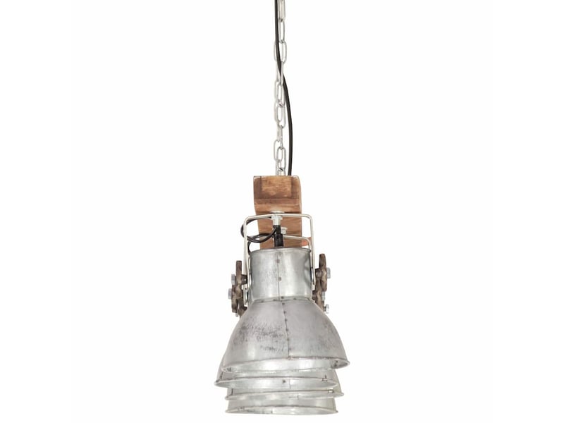  Plafonnier industriel, lampe plafond argenté e27 bois de manguier  - Conforama E