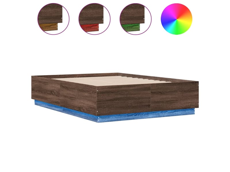 Lit double- lit adulte - cadre de lit avec led sans matelas chêne marron 135x190 cm - Conforama A