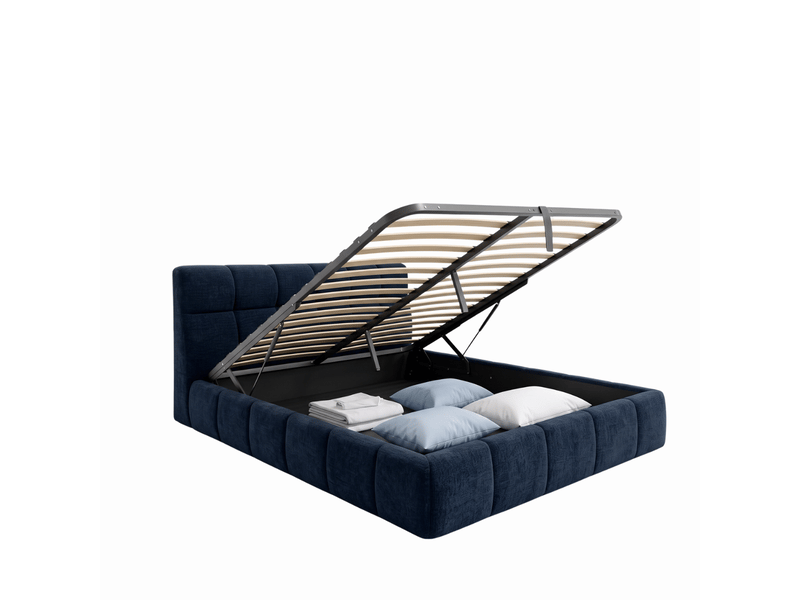  Lit coffre aneto 160x200 cm - tissu chenille bleu - grand coffre de stockage PREMIUM - Conforama A
