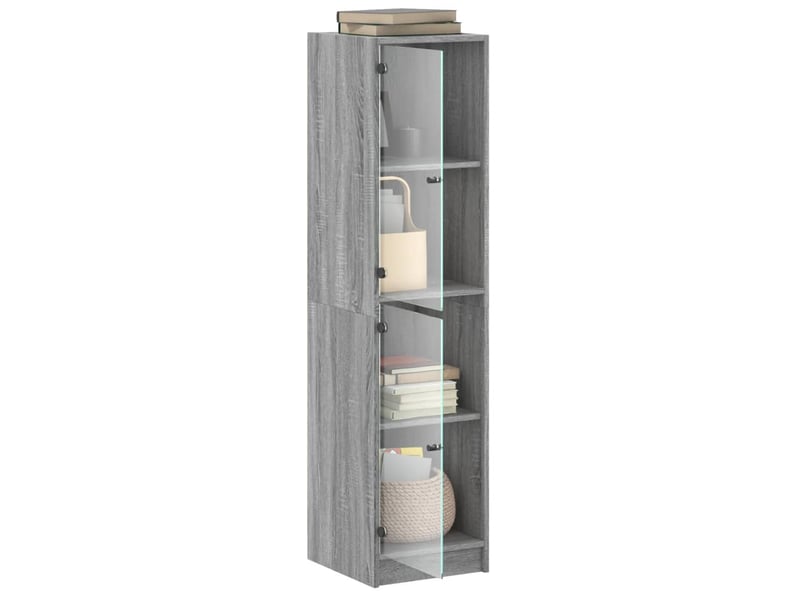  Buffet - bahut - meuble de rangement avec portes en verre sonoma gris 35x37x142 cm  - Conforama E