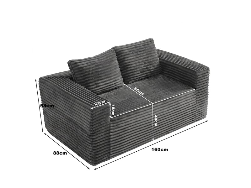  Canapé 2 places gris en velours côtelé, canapé de sol en mousse sans structure, 160 x 88 x 58 cm  - Conforama C