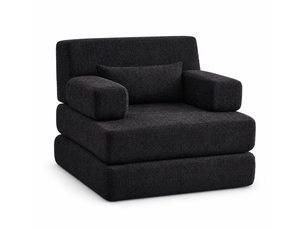 Canapé convertible 2-en-1 1 place 90 x 90 x 80 cm avec couchage pliant, dossier réglable et structure en fer, chenille, noir