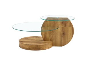 Table basse à plateaux superposés en mdf et verre trempé pour salon ø 49,8 et 69,8 cm finition bois